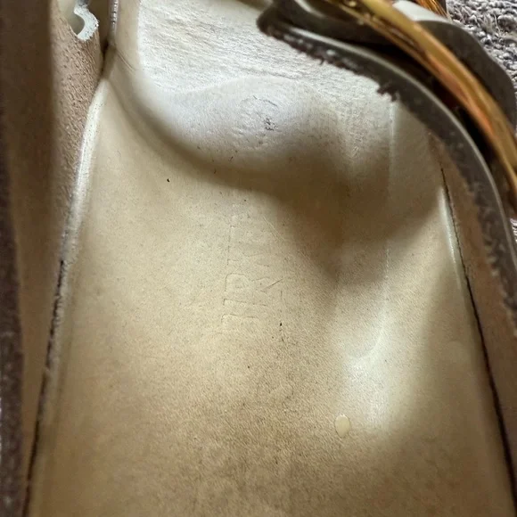 Birkenstock White/Nude Sandals with Gold Buckles - Picture 4 of 8